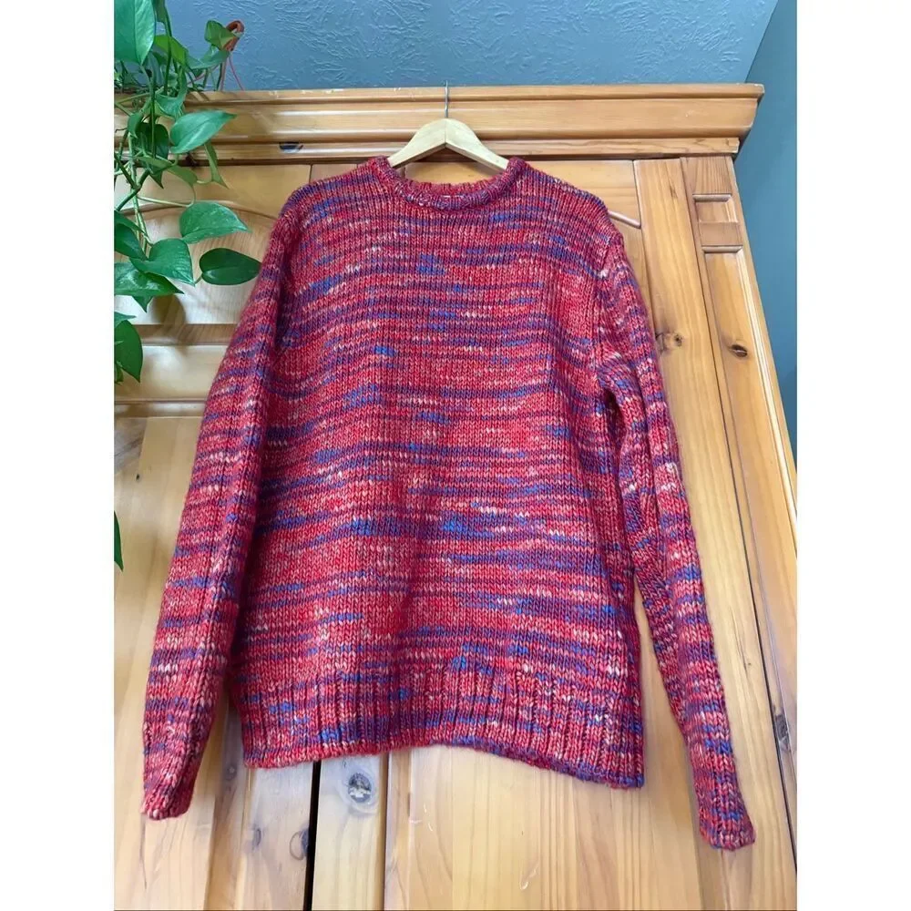 Zara Oversized Chunky Knit Pullover – Red Multi (Marled) – Size M